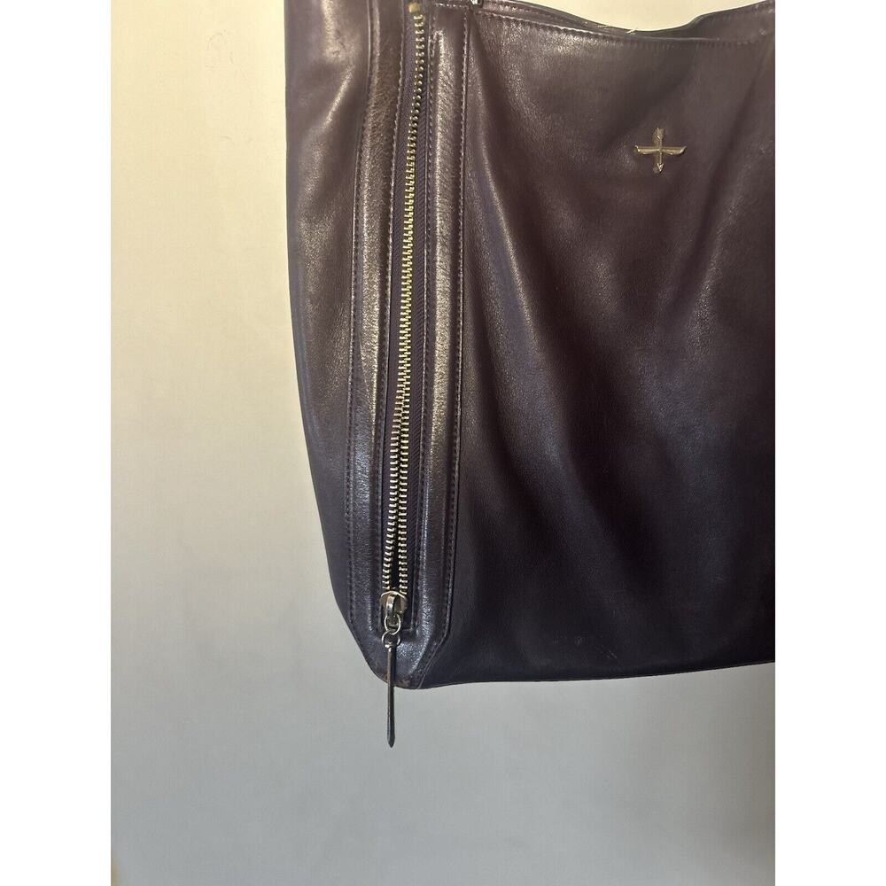 Pour La Victoire Leather Nouveau Shoulder Handbag Tote Zipper Detail Mauve Brown - Picture 3 of 12